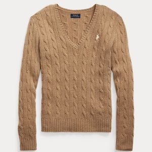 POLO BY RALPH LAUREN CABLE KNIT V NECK- WOOL CASHMERE JUMPER SWEATER SIZE SMALL